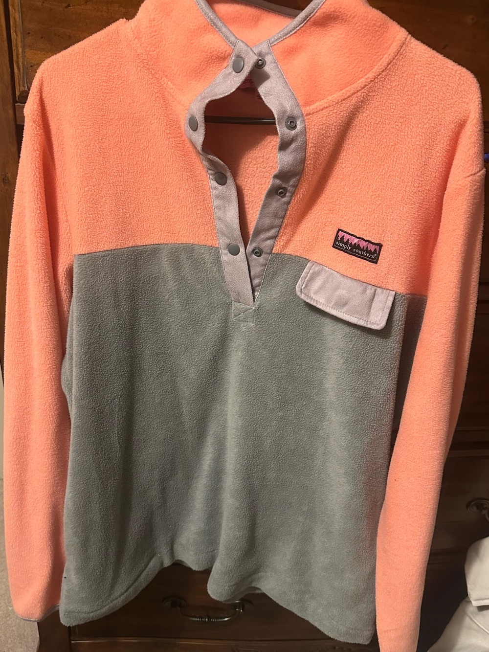 Simply Southern Peach and Gray Two-Tone Fleece Pullover